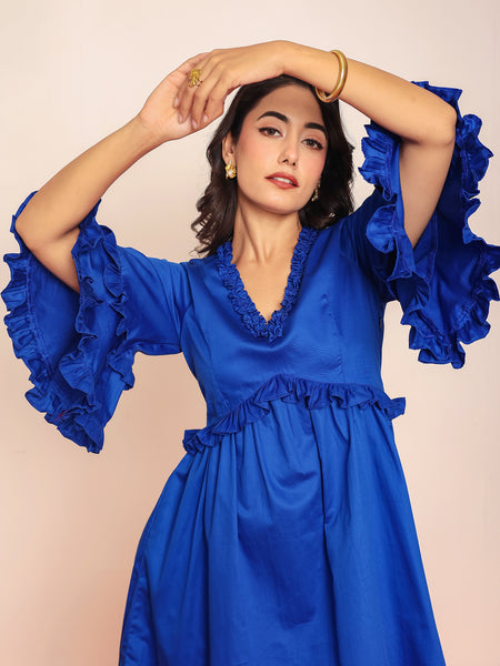 Solid ruffled mini dress