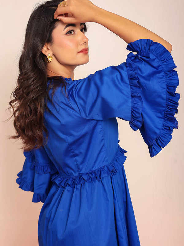 Solid ruffled mini dress