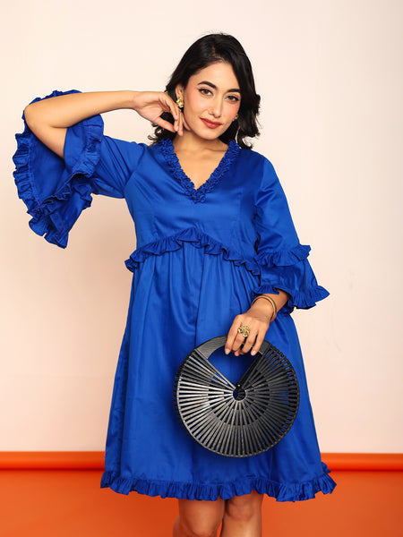 Solid ruffled mini dress