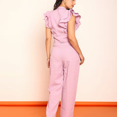 Ruffled blazer shirt with straight pant