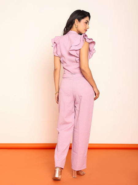 Ruffled blazer shirt with straight pant