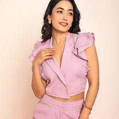 Ruffled crop blazer shirt