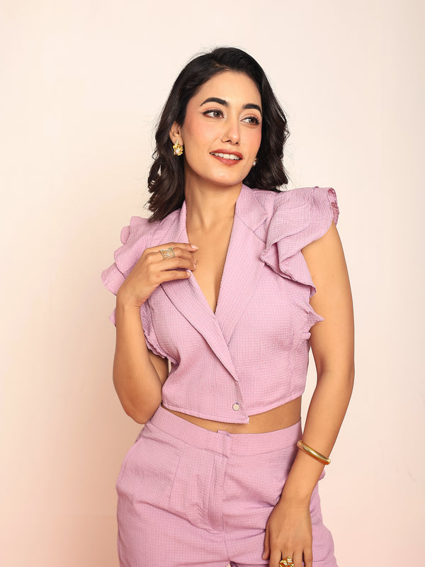 Ruffled crop blazer shirt