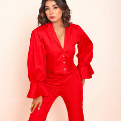 Red crop blazer shirt