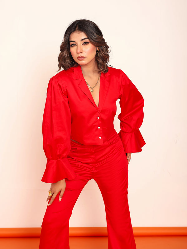Red crop blazer shirt