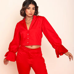 Red crop blazer shirt