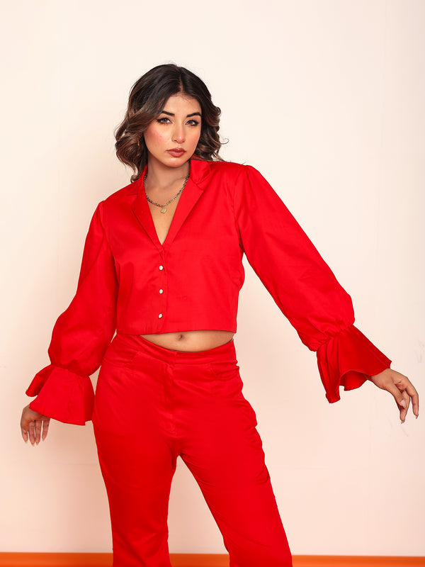 Red crop blazer shirt