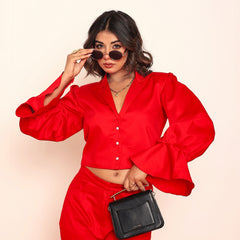 Red crop blazer shirt