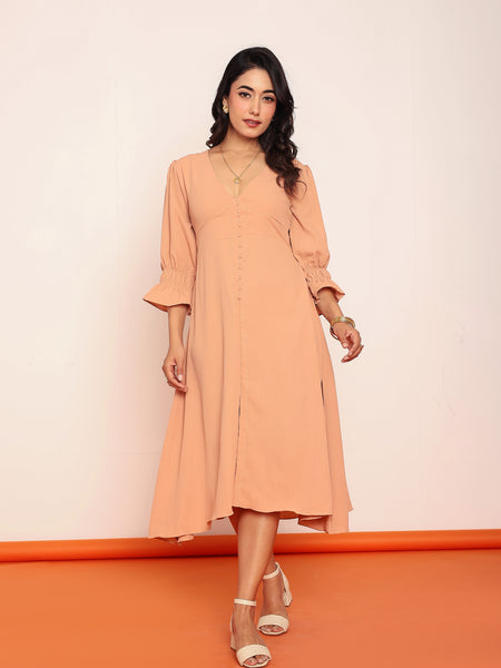 Midi dress with detailed sleeves