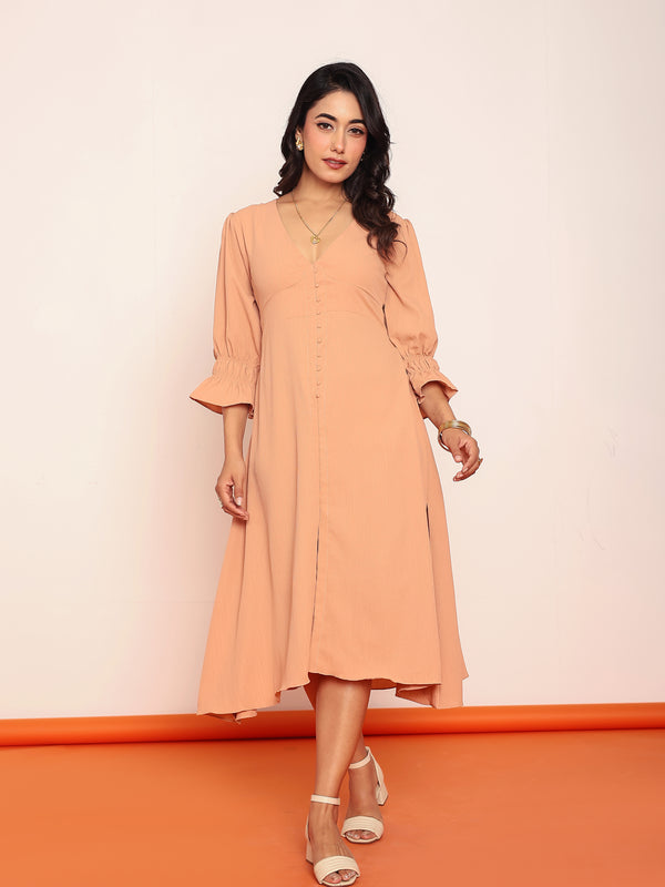 Midi dress with detailed sleeves
