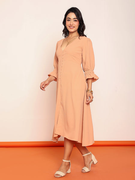 Midi dress with detailed sleeves