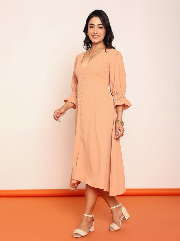 Midi dress with detailed sleeves