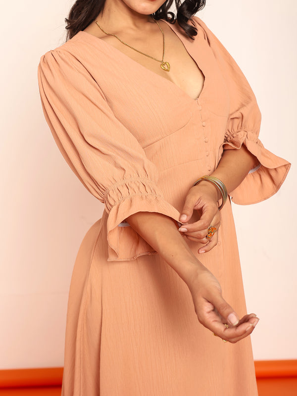 Midi dress with detailed sleeves
