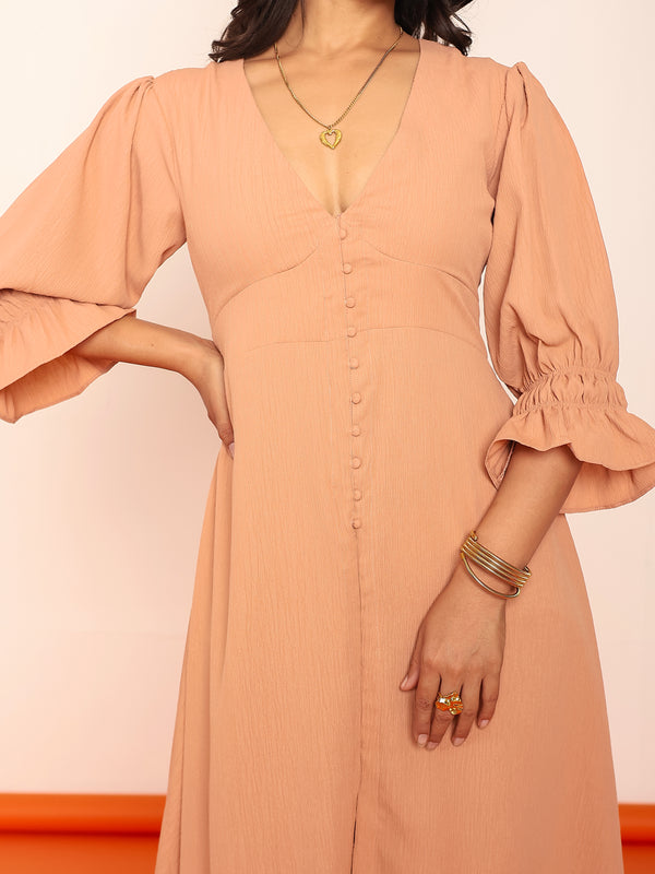 Midi dress with detailed sleeves