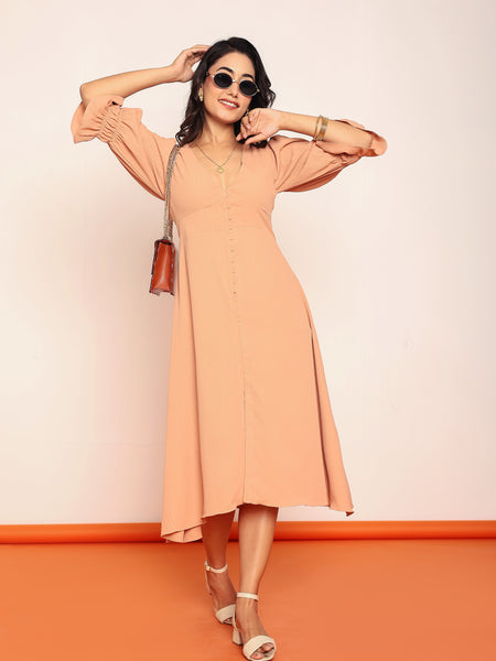 Midi dress with detailed sleeves