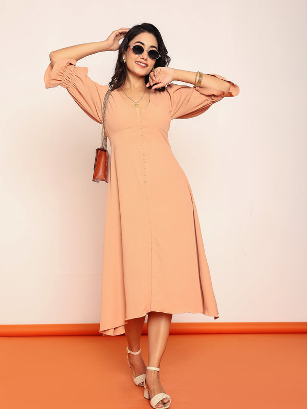 Midi dress with detailed sleeves