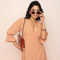 Midi dress with detailed sleeves