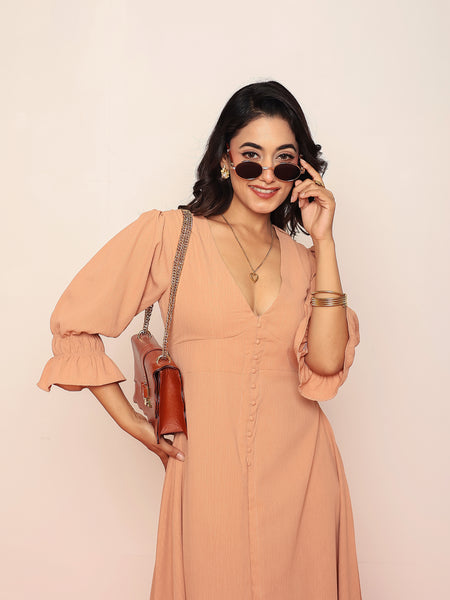 Midi dress with detailed sleeves
