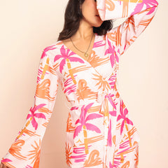 Printed wrap around top & straight pant set