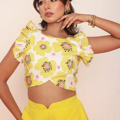 Printed ruffled top with shaped pant