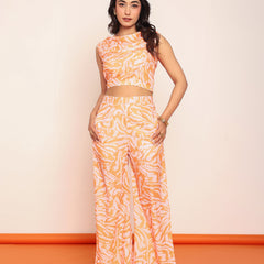 Printed cowl top & straight pant set