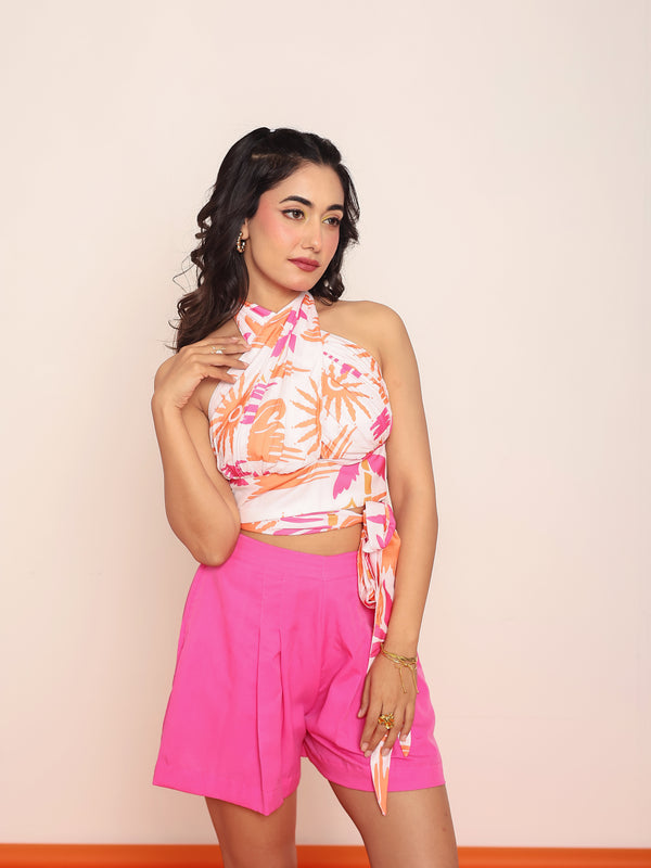Pleated tie-up top