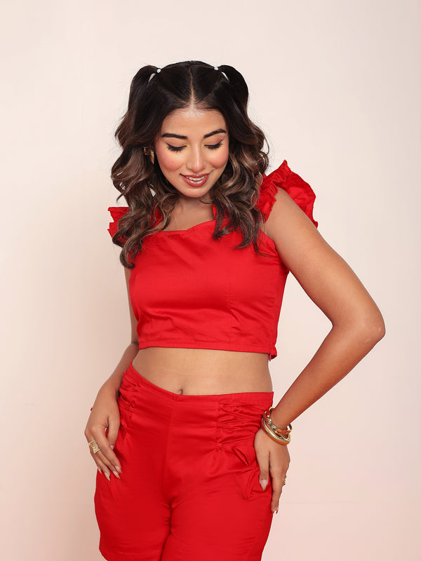 Solid ruffled top with shorts