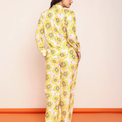 Printed pleated shirt & straight pant set