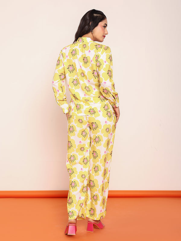 Printed pleated shirt & straight pant set