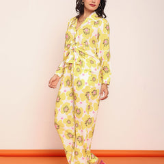 Printed pleated shirt & straight pant set