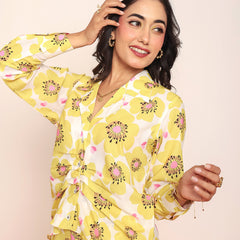 Printed pleated shirt & straight pant set