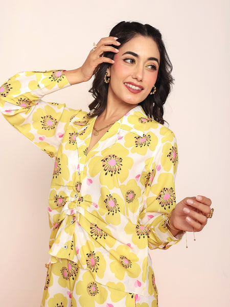 Printed pleated shirt