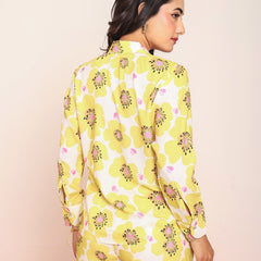 Printed pleated shirt & straight pant set