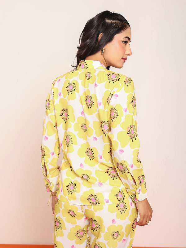 Printed pleated shirt & straight pant set