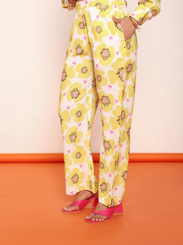 Printed pleated shirt & straight pant set