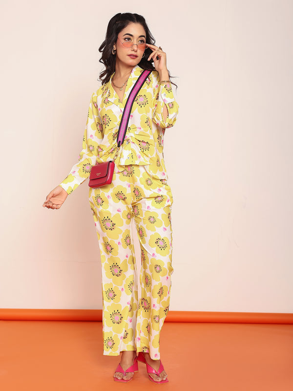 Printed pleated shirt & straight pant set