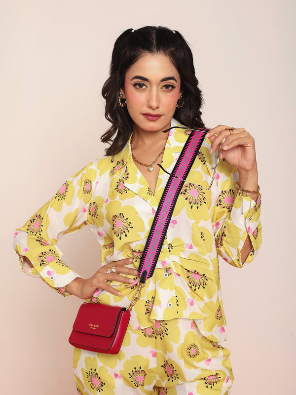 Printed pleated shirt & straight pant set