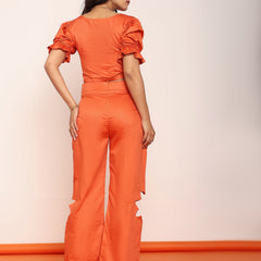 Rust floral cutout top pant set