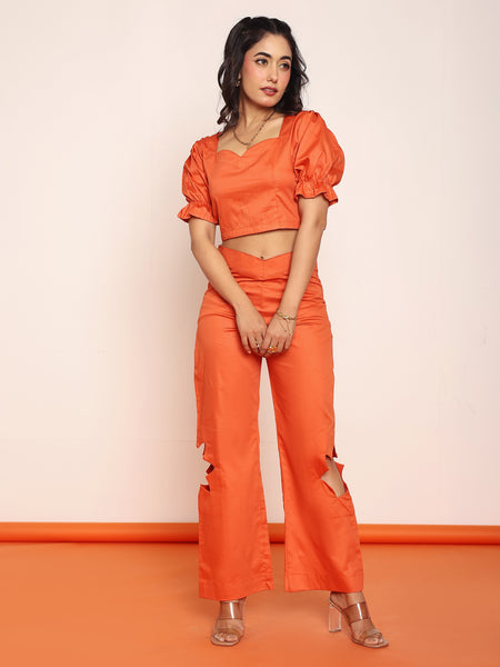 Rust floral cutout top pant set