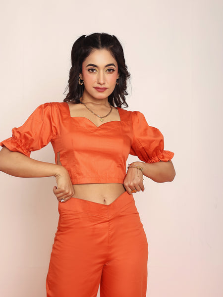 Rust floral cutout crop top