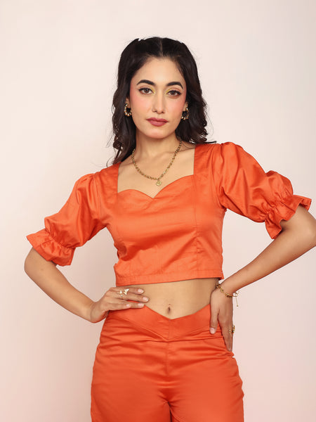 Rust floral cutout crop top