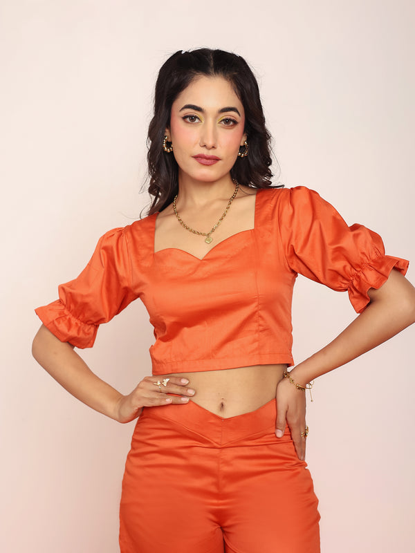 Rust floral cutout top pant set