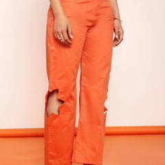 Rust floral -cut straight pant