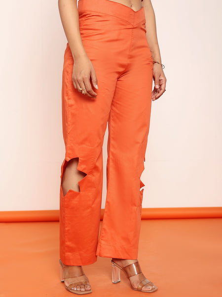 Rust floral -cut straight pant