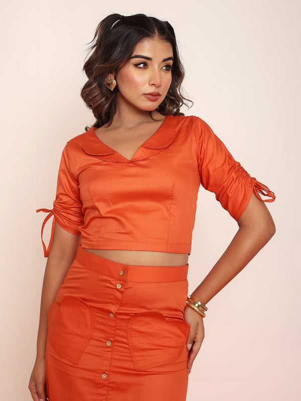 Rust crop top with pencil skirt