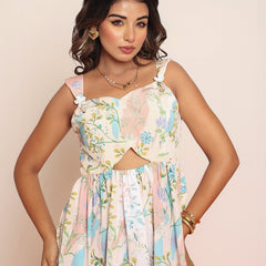 Printed mini waist cut-out dress
