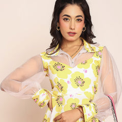 Mini printed dress with organza shirt