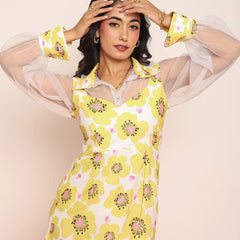 Mini printed dress with organza shirt