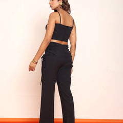Black corset top with draw-string straight pant