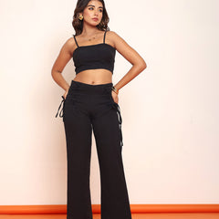 Black corset top with draw-string straight pant